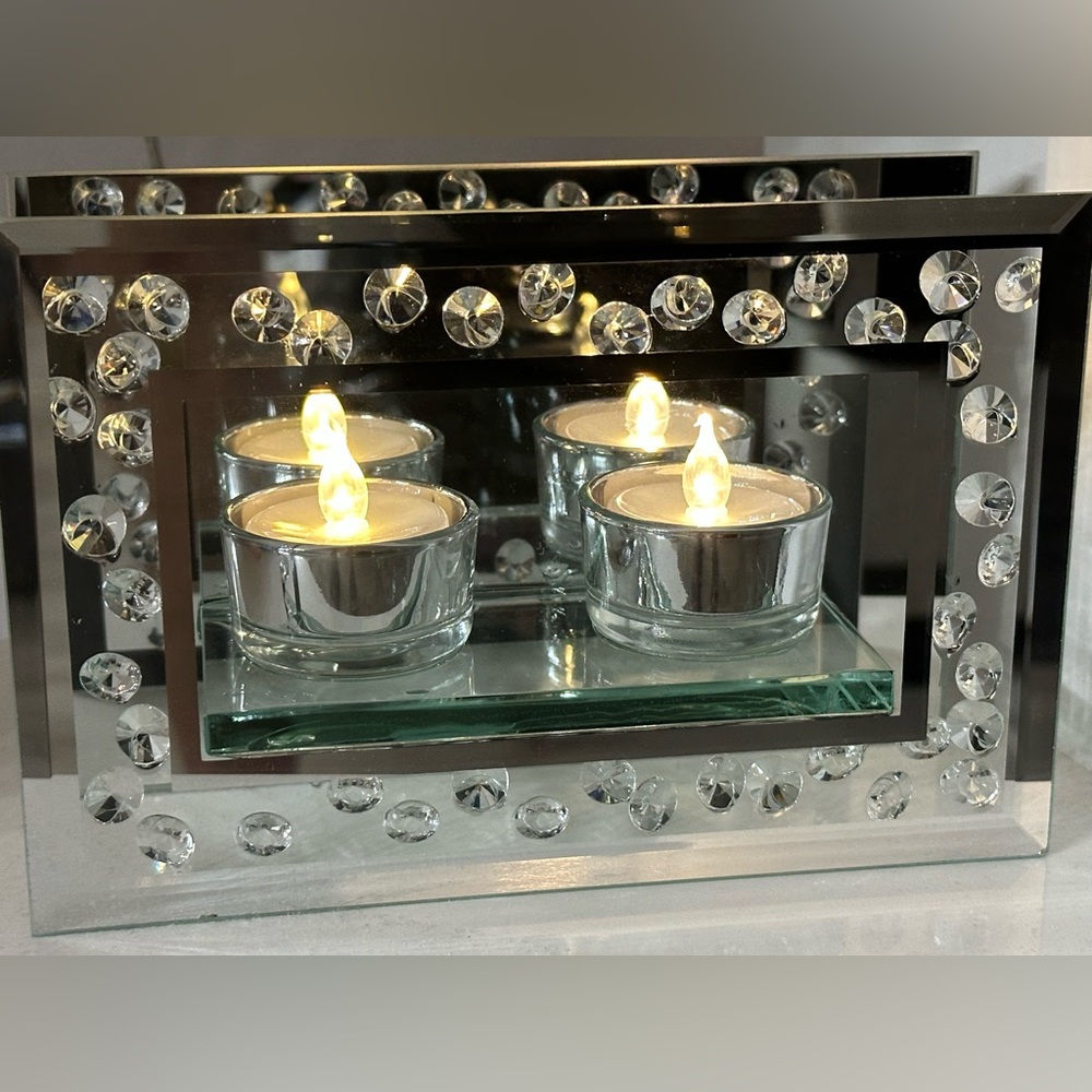 Glass Bubble Embellished Mirror Candle Holder